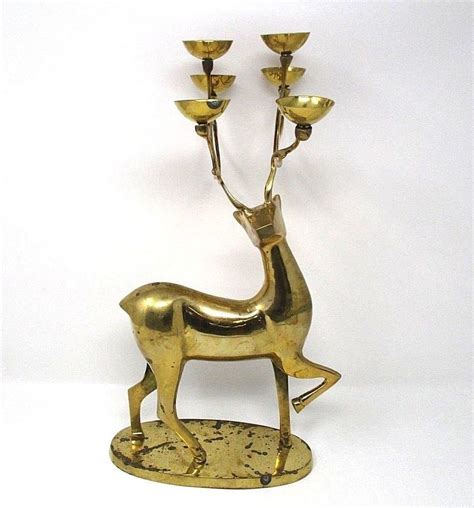 Christmas tree toppers, finials & angels. Vintage Brass Deer Reindeer Candle Holder Candelabra 6 ...