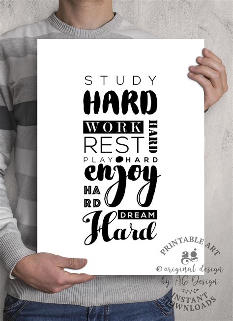 I'd rather hustle 24/7 then slave 9 to 5. Work Hard Play Hard Print, Study Room Printable, Dream Quote, Law Office Decor, Motivational ...