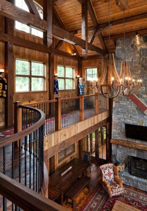 Do not overlook our rustic designs perfect for a lot with a lake front view or even a lot in the mountains. Beautiful walk way upstairs! | Rustic house plans, Log ...