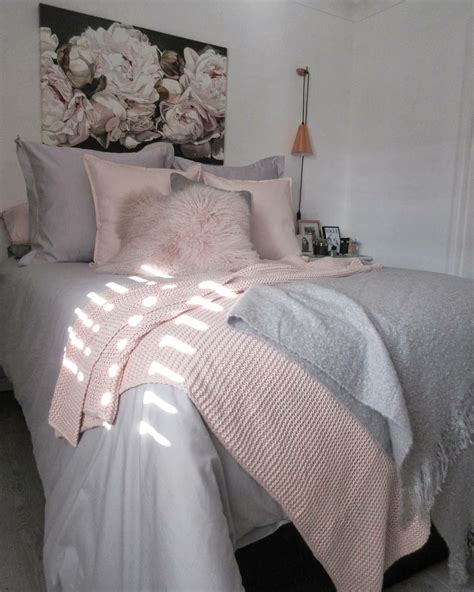 Shop for grey and pink curtains at bed bath & beyond. Bedroom with grey bedding blush pink throw and cushions ...