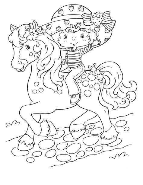 Color in this picture of a strawberry and others with our library of online coloring pages. Coloring page : Strawberry Shortcake on horse - Coloring.me