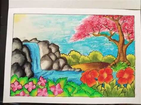 Sketsa untuk mewarnai gambar pemandangan alam air terjun (sumber: Cara Mewarnai Pemandangan Air Terjun - GAMBAR MEWARNAI HD