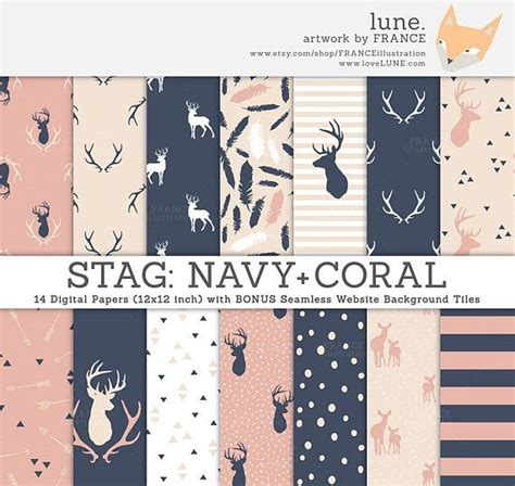 This charming cattail tile feels like walking on water. 3 FOR 2. Stag digital paper. Navy Peach Pink. Seamless ...