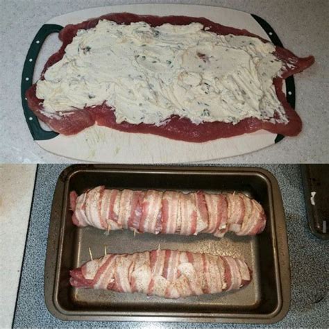 Bake uncovered the preheated oven for 30 to 45 minutes, or until the pork reaches at least 145 f / 62.8 c, the minimum safe temperature for pork (usda). Stuffed Pork Tenderloin (wrapped in bacon) | Pork, Stuffed ...