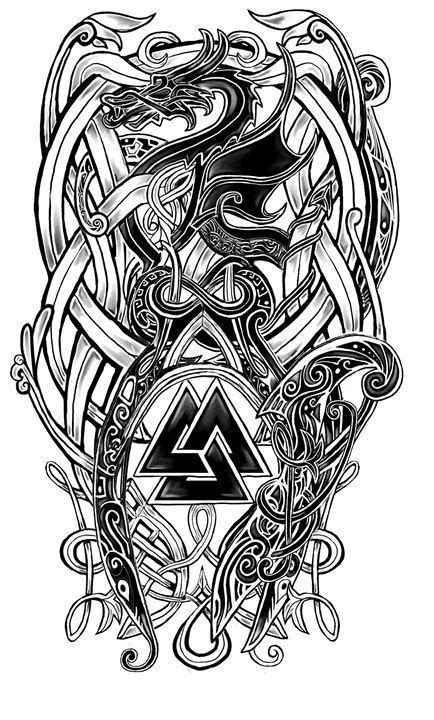 This valknut tattoo is done with simple black ink, but similar tattoos can look amazing if done with the right shading method. valknut designs - Google Поиск | Viking tattoo sleeve ...