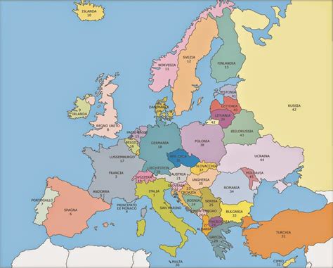 La cartina con gli stati europei, carta geografica politica adatta ai bambini della scuola primaria, da stampare gratuitamente. Cartina Politica Italia Europa | Tomveelers