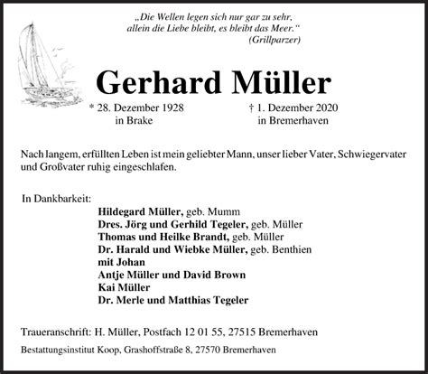 Gerhard gerd müller (german pronunciation: Traueranzeigen von Gerhard Müller | Trauer & Gedenken