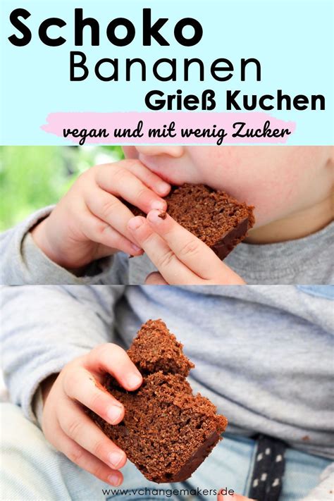 Die großeltern, onkel und tante kommen heute und am wochenende. Rezept: Schokoladen Bananen Grieß Kuchen mit wenig Zucker ...