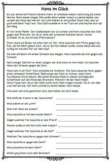 Lesen gehört zu den wichtigen fähigkeiten, die die schüler beherrschen sollen. Hans im Glück - Lesetext mit Fragen | Link- und ...