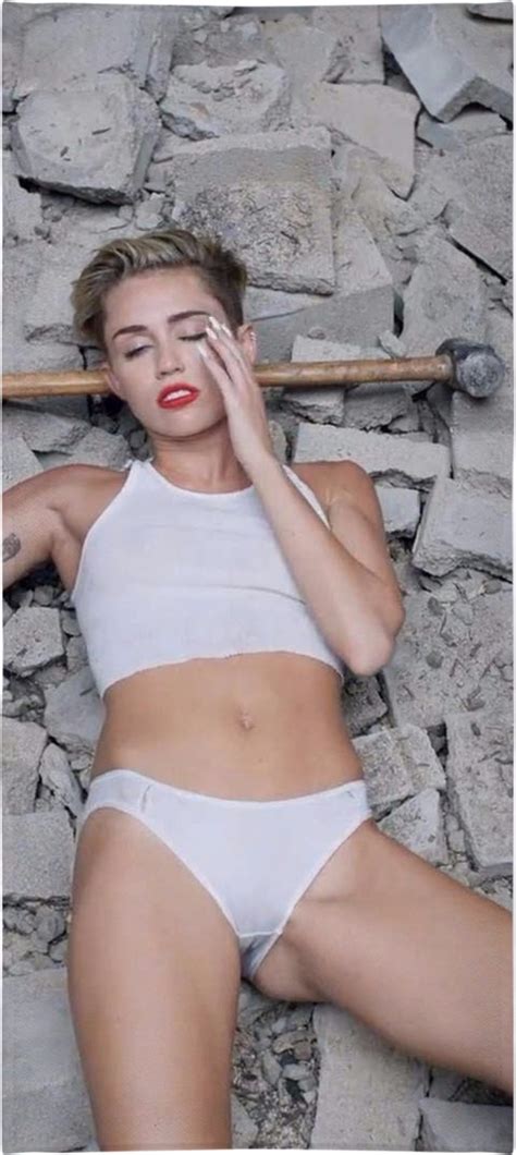 A visible outline of a woman's, well. Miley Cyrus Wrecking Ball Camel Toe Gay Icon Beach Towel