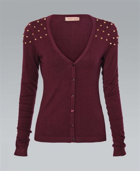 Check out our fine knit cardigan selection for the very best in unique or custom, handmade pieces from our cardigans shops. KRISP Spike Stud Shoulder Fine Knit Wine Cardigan - Womens ...