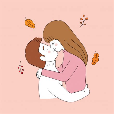 Todo lo que necesitas es una tarjeta de amor. Vetor de beijo dos pares bonitos do outono dos desenhos animados. | Baixar vetores Premium