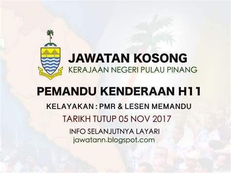 Jawatan kosong pejabat setiausaha kerajaan negeri pulau pinang. Jawatan Kosong Kerajaan Negeri Pulau Pinang November 2017