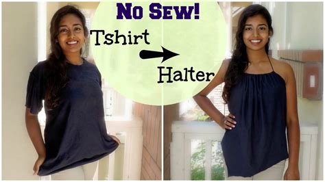 I am still working on the camera angle for. DIY (No Sew) T-shirt Reconstruction to Draped Halter Top | T shirt diy, Upcycle clothes, T shirt ...