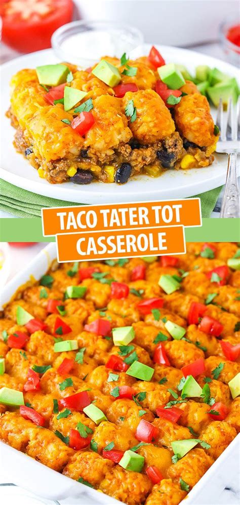 Layer tater tots evenly over the ground beef mixture; Taco Tater Tot Casserole | The Best Taco Casserole Recipe ...