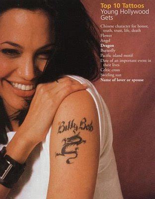 This tattoo at the base of her neck reads, 'know your rights' which is a title of a song made by her favorite band the clash. The Tattoo Currently: Angelina Jolie Tattoo