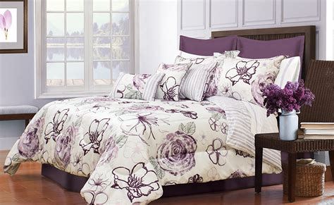 Etched floral pattern on a purple background.etched floral pattern on a purple background. Safdie 60679.7K.09 Angelica King Purple Comforter Set (7 ...