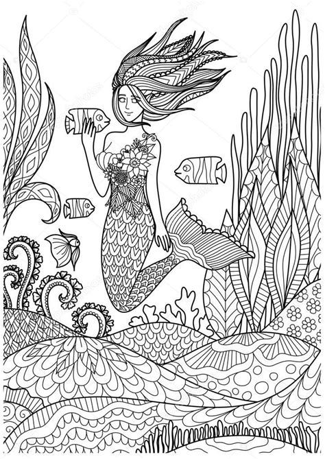 Free realistic mermaid coloring pages to print for kids. Beautiful mermaid swimming under the sea for adult ...