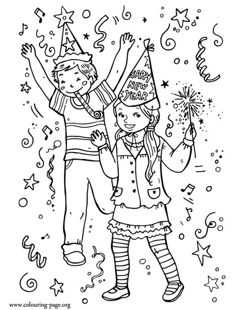 2019 coloring page from happy new year category. New Year - Kids celebrating New Year coloring page