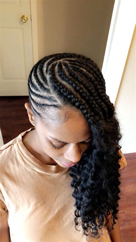 If you need something cute, you should try side braids. Lemonade braids with curly ends | Hair styles, Baddie ...