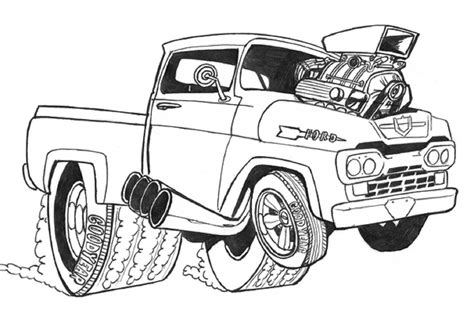 Use your mouse to color online the picture «transport truck», or print out a black & white coloring sheet and color it with your crayons & paints! 2014...2016 ) HOT ROD PICKUP TRUCK ☆ | Truck art, Car wall ...