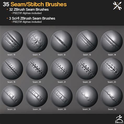 Textures of tools have changed so has the texture of diamonds. Zbrush - 35 Seam / Stitch Brushes - CG-CHALLENGE