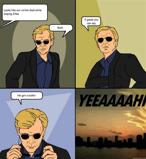 This basicly pokes fun at just how intense horatio is. Looks like our victim died while sniping Zilea Well.. I ...