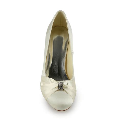 Absolutely stunning beaded rhinestone /pearl trim line these straps with a pearl rhinestone button added for a touch of extra bling for a spectacular wedding experience! Women's Satin Wedge Heel Wedges With Rhinestone Wedding Shoes - MissyDress