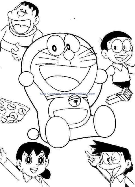 This coloring page features a picture of happy doraemon to color. doraemon and friends colouring pages | ぬり絵, 色, 絵