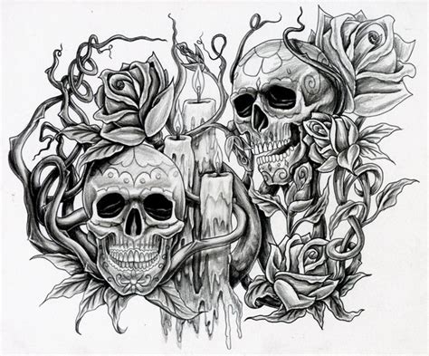 Tattooing is not at all about getting some ink printed on your body permanently. Skulls candles and plants tattoo design