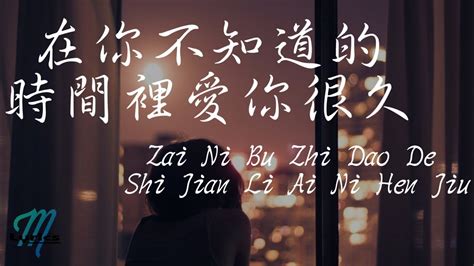 Bēi yǒuxǐ yǒu nǐ píngdàn yěyǒule yìyì with sorrow, with joy, with you even ordinary is meaningful 就是爱你 爱着你 jiùshì ài nǐ àizhe nǐ i just love 会永远陪着我 shuō nǐ huì yǒngyuǎn péizhe wǒ say that you will forever be by my side 做我的根我翅膀 zuò wǒ de gēn wǒ chìbǎng be my root, my wings. Xu Jia Ying 徐佳瑩 (La La Hsu) - Zai Ni Bu Zhi Dao De Shi ...