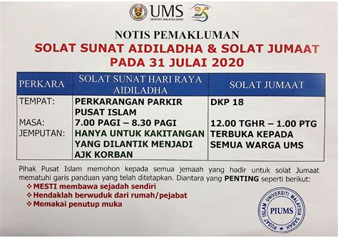 Begitu juga solat sunat selepas jumaat sepertimana diterangkan dlm hadis di bawah: UMS - Notis Pemakluman Solat Sunat Aidiladha & Solat ...