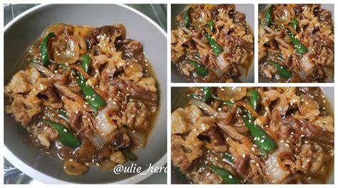 Simmered in a thick soy sauce and brown sugar sauce, seasoned with garlic powder. Beef teriyaki ala yoshinoya by Ulie Herdian | Resep Masakan Tahu
