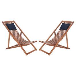 Safavieh Rendi Relax Chair With Pillow - Natural/Navy (Set of 2)