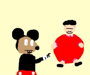 We're jumping from black and white to classic color — as mickey mouse makes his sunday strip debut! evil blackface mickey mouse in red cloak - Drawception