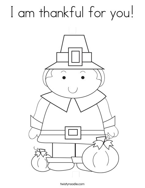 Printable coloring page showing the pilgrims thanking god as they arrive at the new world. I am thankful for you Coloring Page - Twisty Noodle