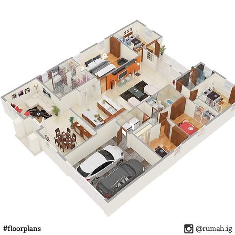 Sudahkah anda merancang rumah anda? Denah Rumah 12x14 dengan 5 kamar tidur dan 2 kamar mandi ...