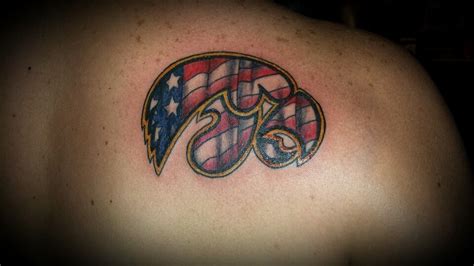 Central iowa tattoo artist, specializing in black and grey. Iowa Hawkeye and us flag tattoo | Flag tattoo, Tattoos ...