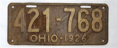 Vintage 1926 License Plate Ohio State Hot Rod Muscle Car ...