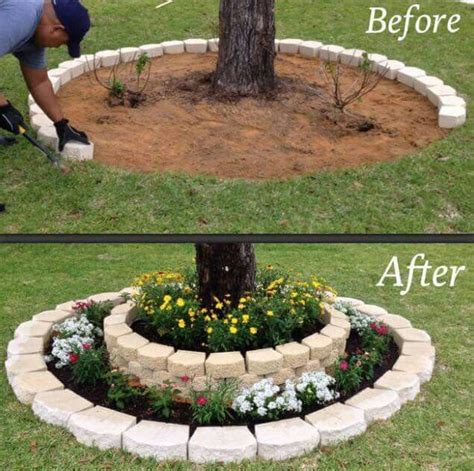 What kind of tree can fit into your hand? Brick Flower Bed Around Tree | Front yard landscaping ...