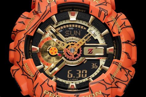 Black and red resin band with dragon ball lettering and characters throughout. CASIO 9/12(六)發售 G-SHOCK x DRAGON BALL Z 七龍珠Z聯名錶款 | NMR