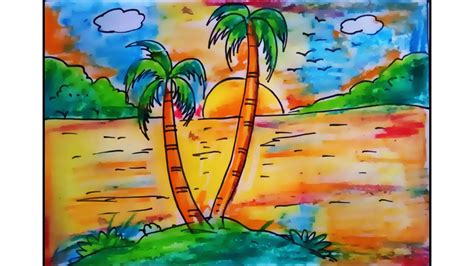 Sunset drawing oil pastel at getdrawings | free download. Drawing of natural scenery sunset scenery with Oil Pastel ...