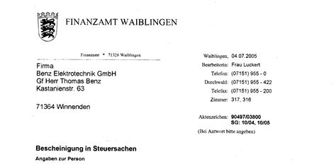 Die steuerliche unbedenklichkeitsbescheinigung ist für die eintragung in das grundbuch unbedenklichkeitsbescheinigung: Benz Elektrotechnik GmbH