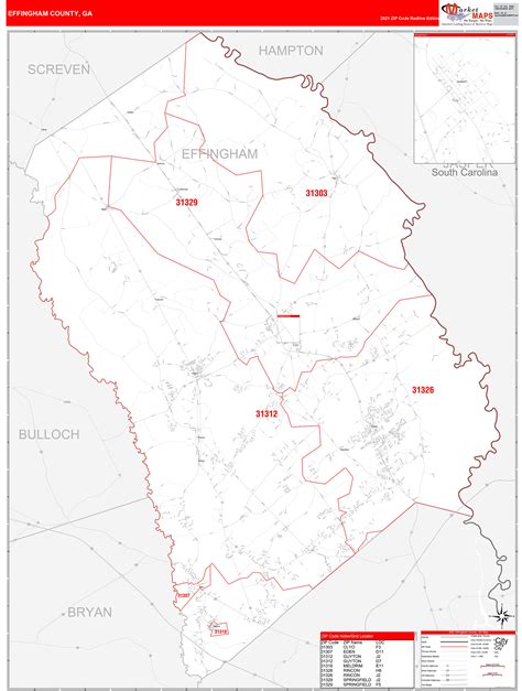 As of the 2010 census, the population was 34,242. Effingham County, GA Zip Code Wall Map Red Line Style by ...