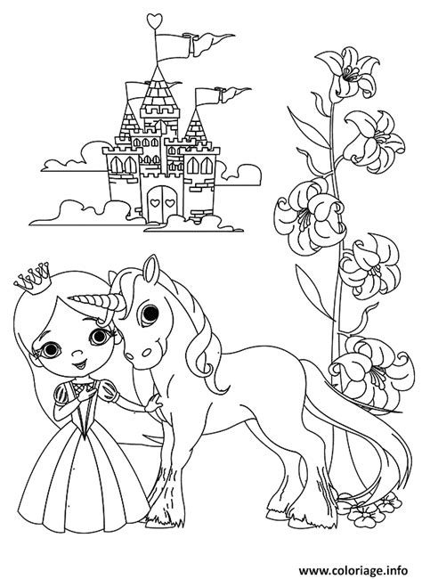 Coloriage belle princesse licorne avec des ailes. Coloriage La Vie De Princesse Licorne Chateau Dessin ...