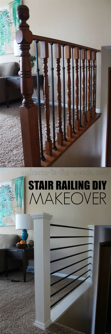 The varnish was chipped and peeling off on the banisters while the rails were old and faded. stair-railing-diy-makeover