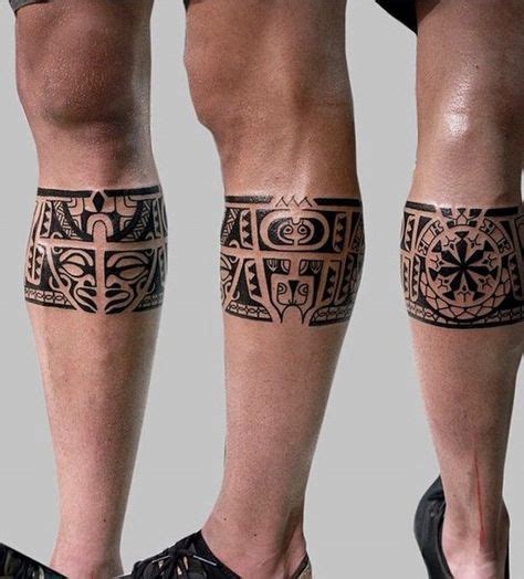 There is a plenty of variants to go for, from dates and names to some patterns or ring imitating. Dark black ink Aztec tribal style leg band pattern tattoo ...