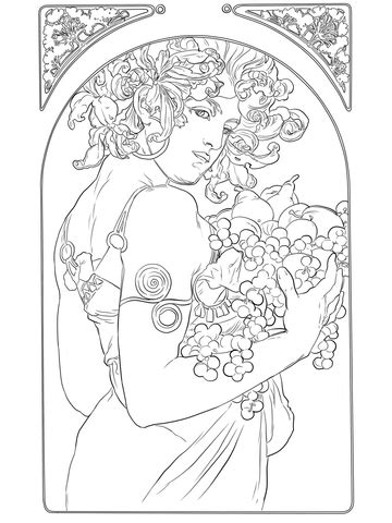 Explore suellen1111_s' photos on flickr. Fruit by Alphonse Mucha coloring page | Free Printable ...