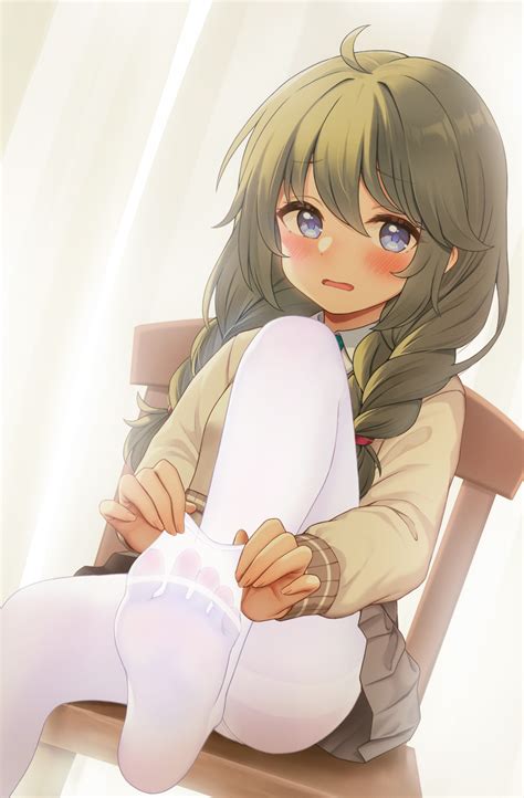 If you want to take the formality up a notch, choose white sneakers will work best with your white shirt and navy trousers. Safebooru - 1girl :o adjusting clothes adjusting legwear ahoge bangs blue eyes blush braid brown ...