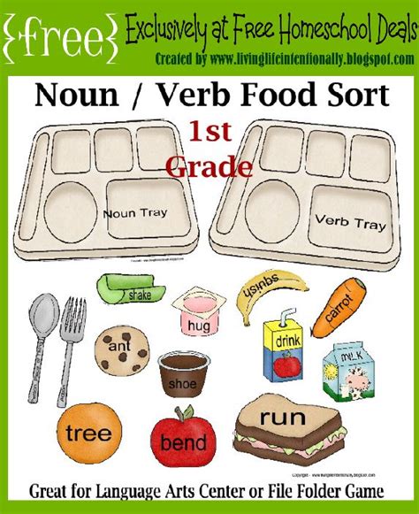 You couldn't have sentences without them either. Free Printable Noun Verb Food Sort (Great for Language Arts Center or File Folder Game)